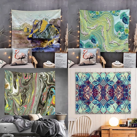 Tapiz De Pared De Arte Abstracto Moderno Tela De Poliéster Paisaje Natural Manta Colgante Decoración Para Dormitorio Sala