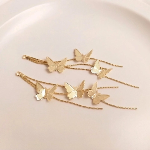 Butterfly Tassel Pendant Gold Plated Copper DIY Earring Making Charms Triple Strand Fairy Jewelry Accessories