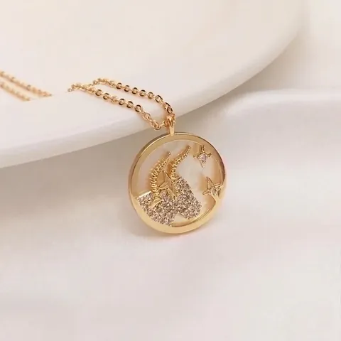 Επιχρυσωμένο 14K Χάλκινο Μενταγιόν Ζώδιο Μαργαριτάρι Ζιρκόνια Αστερισμός Charms για Κατασκευή Κοσμημάτων DIY