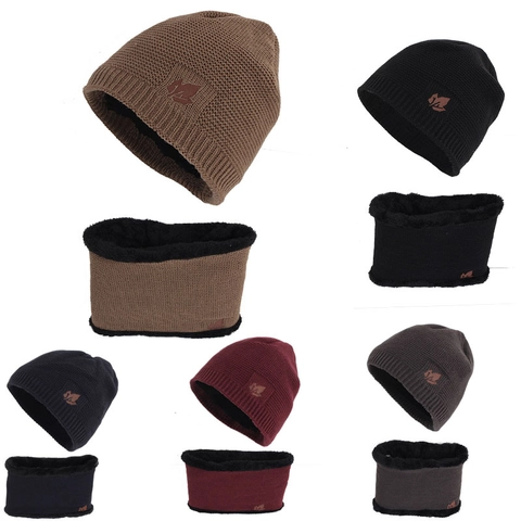 Berretto Invernale E Sciarpa Cappello In Maglia Acrilica Con Fodera In Peluche Ispessita Scaldacollo Caldo All'Aperto Per Uomo