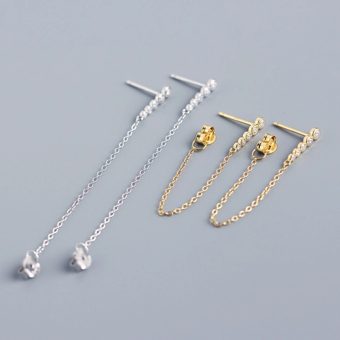 Row Rhinestone Long Tassel Drop Earrings With 925 Sterling Silver Earring Post Elegant Geometric Jewelry For Women