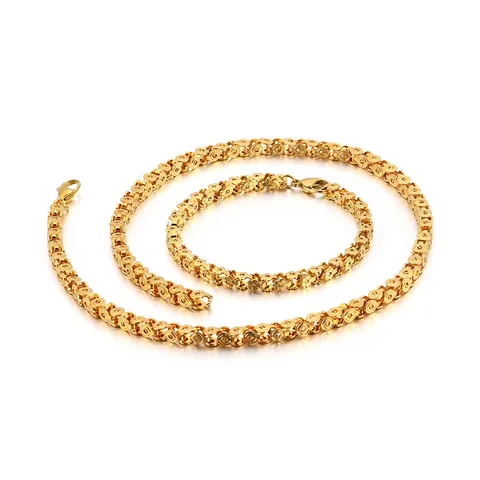 Stainless Steel Flower Link Chain Necklace Bracelet Set For Men Women Hip Hop Punk Style Jewelry With Lobster Clasp