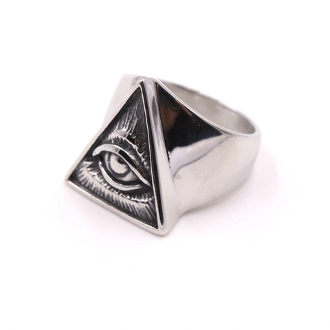 Anillo De Acero Inoxidable Evil Eye Vintage Punk Ojo Que Todo Lo Ve Triángulo Banda Para Hombres