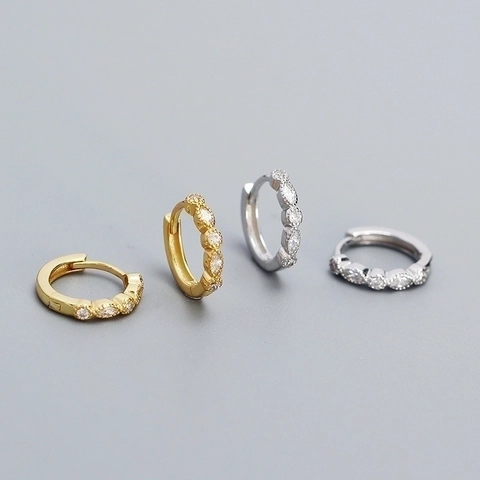 Pendientes De Aro Circonita Marquise Redonda Plata De Ley 925 Hebillas De Oreja Geométricas Para Mujer