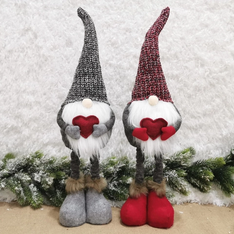 Handmade Christmas Valentine's Day Faceless Gnome Plush Doll Heart Holding Long Leg Scandinavian Tomte Desktop Ornament Figurine