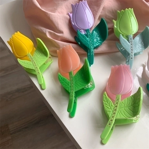 Elegante Tulpe Acetat Haarklammer Für Damen Strass Besetzt Blumen Haarclip Große Haarklammer Haarschmuck Für Langes Haar