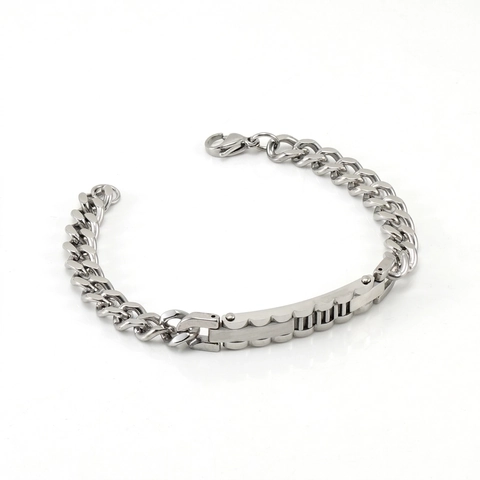 Pulsera De Cadena De Eslabones Cubanos Acero Inoxidable Chapado En Oro 18K Placa ID Joyería Unisex