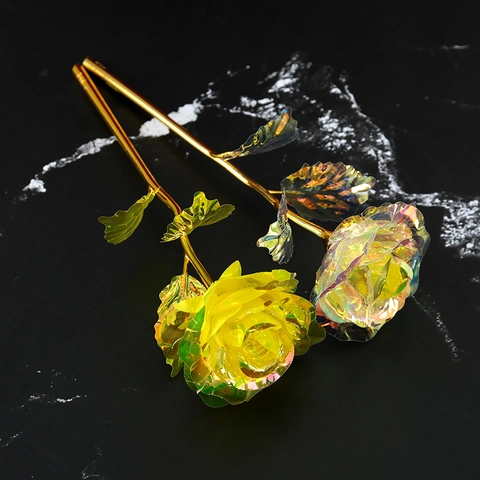 Artificial Rose Flower 24K Gold Foil Plated Polyethylene Rainbow Holographic Colorful For Valentine Birthday Home Decor