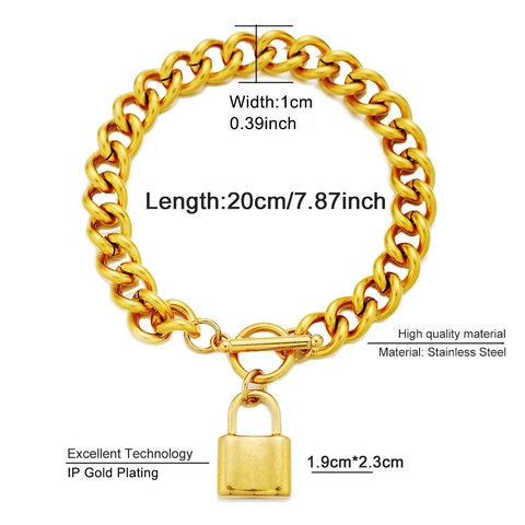 Stainless Steel Bracelet Padlock Pendant Toggle Clasp Cuban Link Chain Hip Hop Punk Minimalist Jewelry Men Women