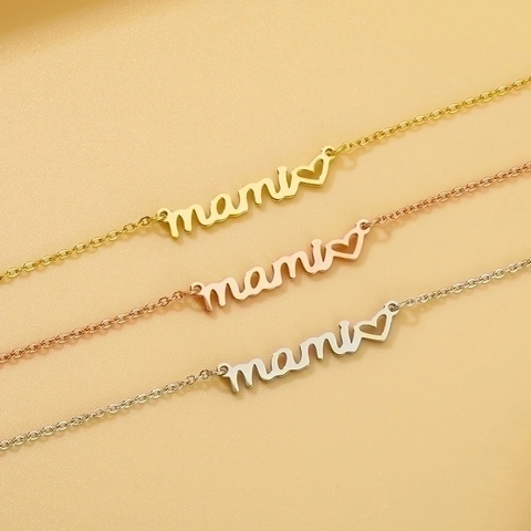 Collar Y Pulsera Con Colgante De Letra De Corazón Mama Mami De Acero Inoxidable Joyería De Cadena De Clavícula Para Mujer