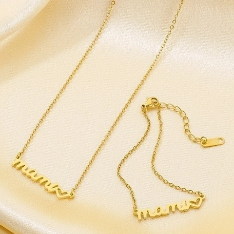 Mama Heart Pendant Necklace And Bracelet Stainless Steel Jewelry For Women Mother's Day Gift Elegant Fashion