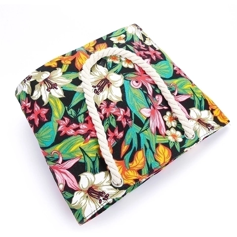 Große Kapazität Canvas Tote Bag Mit Baumwollseilgriff Tropischer Blumendruck Reißverschluss Strandhandtasche Für Frauen