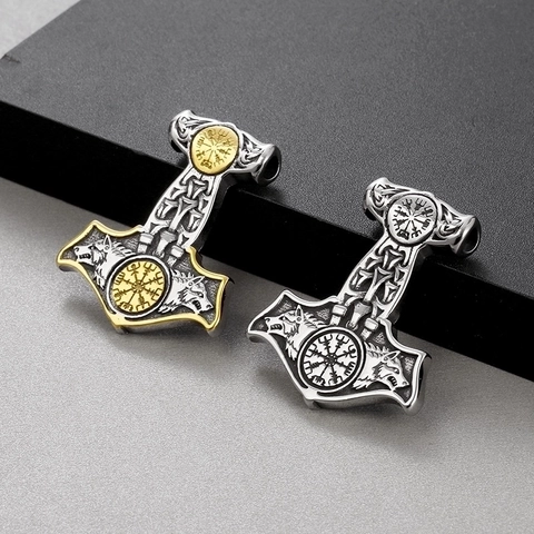 Thor Hammer Pendant Necklace Stainless Steel Viking Mjolnir Wolf Vegvisir Compass Punk Jewelry For Men