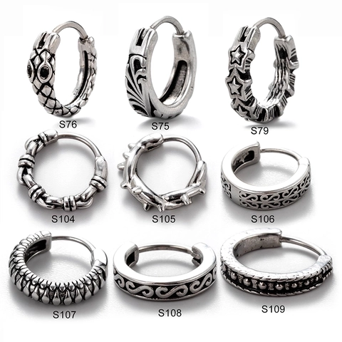 Orecchini A Cerchio In Acciaio Inossidabile Vintage Uomo Punk Geometrico Stella Serpente Ear Buckles Hip Hop Gioielli