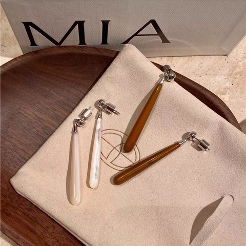 Long Teardrop Earrings Copper White Mother Of Artificial Pearl Wooden Grain Stone Elegant Dangle Jewelry For Women