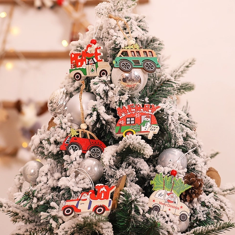 Pendenti Per Auto Di Natale In Legno Ornamenti Per Veicoli Cartoni Animati Colorati Per Decorazione Albero Di Natale