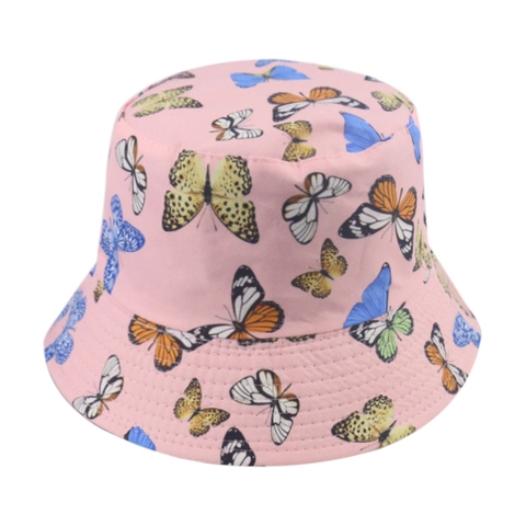 Butterfly Print Bucket Hat Reversible Sun Protection Outdoor Travel Casual Cotton Polyester For Women Men