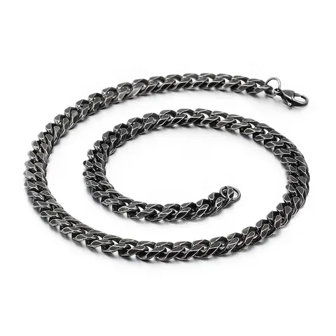 Herren Retro 304 Edelstahl Panzerkette Vintage Schwarz Gliederkette Streetwear Hip Hop Schmuck Accessoire