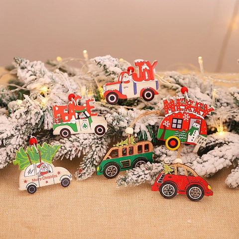Ornamenti Appesi Albero Di Natale In Legno Forma Auto Camion Camper Stampato Merry Joy Peace Decorazione Festiva Festa