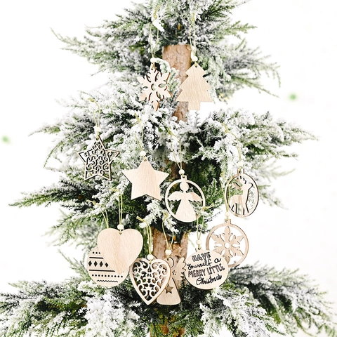 Weihnachtsbaumschmuck Aus Holz Anhänger Mit Naturholz Ausgehöhltem Design Und Schlüsselbändern Für Den Urlaub