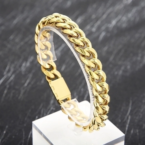 Collar Y Pulsera De Eslabones Cubanos Para Hombre Acero Inoxidable Pulido Estilo Hip Hop Punk Joyería Oro Acero