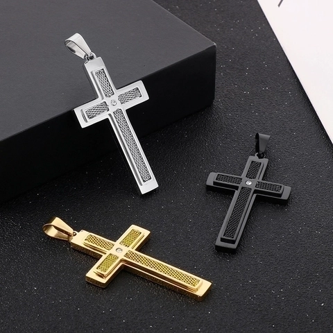 Collana Con Ciondolo A Croce In Acciaio Inossidabile Con Strass Hip Hop Punk Motivo A Rete Gioielli Da Uomo