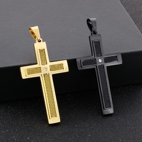 Collana Con Ciondolo A Croce In Acciaio Inossidabile Con Strass Hip Hop Punk Motivo A Rete Gioielli Da Uomo