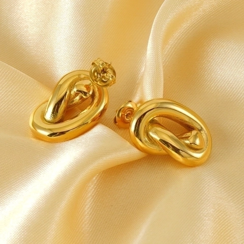 Knoten Ohrstecker 18K Vergoldet Edelstahl Geometrisch Twist Mit Kleinem Herz Vintage Minimalistischer Schmuck Damen