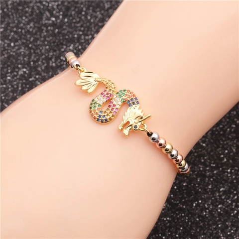 Pulsera De Dragón Cobre Multicolor Micro Pave Circonia Joyería De Moda Ajustable Para Mujer