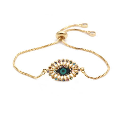Bracciale Occhio Del Male Rame Placcato Oro Zircone Colorato Micro Pavé Catena Scatola Regolabile Gioielli Da Donna