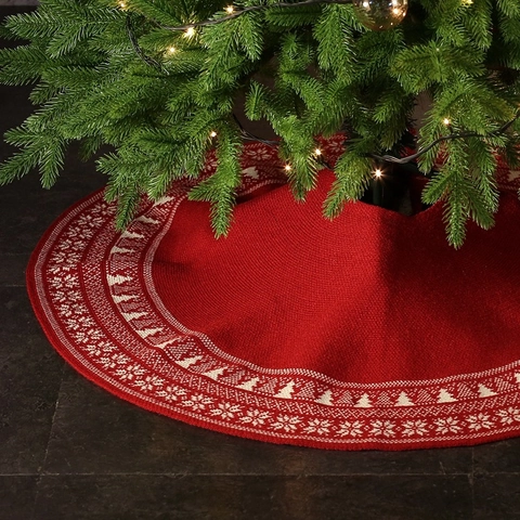 Falda De Arbol De Navidad De Punto Acrilico Patron De Copo De Nieve Decoracion Festiva Redonda Con Lazos Estilo Nordico Retro