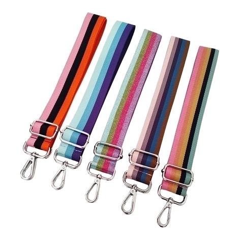 Adjustable Wide Shoulder Bag Strap Colorful Striped Replacement Crossbody Belt Polyester With Metal Buckles Fashion Accessory