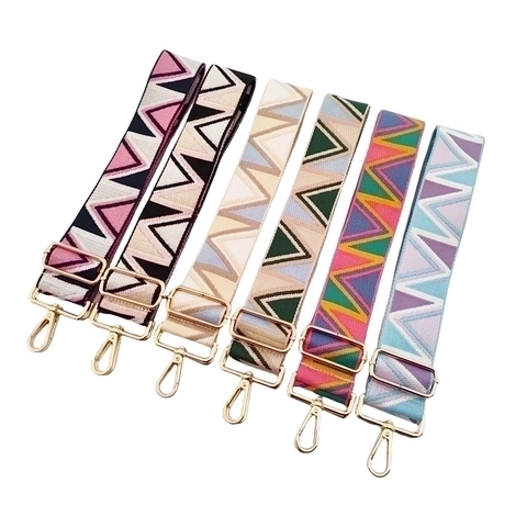 Adjustable Wide Shoulder Bag Strap Polyester Cotton Geometric Jacquard Bohemian Style Crossbody Replacement