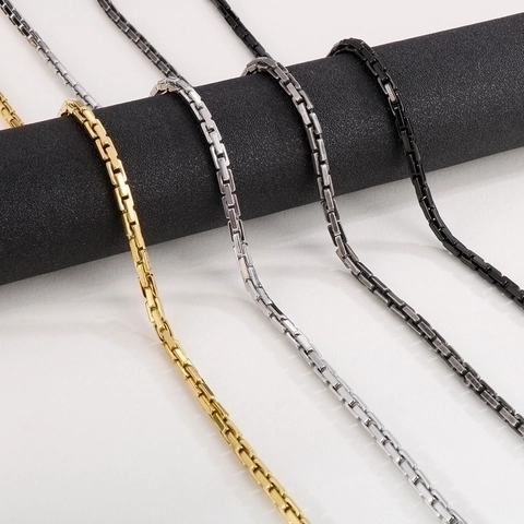 Stainless Steel Square Box Chain Necklace And Bracelet Unisex Minimalist Hip Hop Fashion Jewelry Polished Accessory