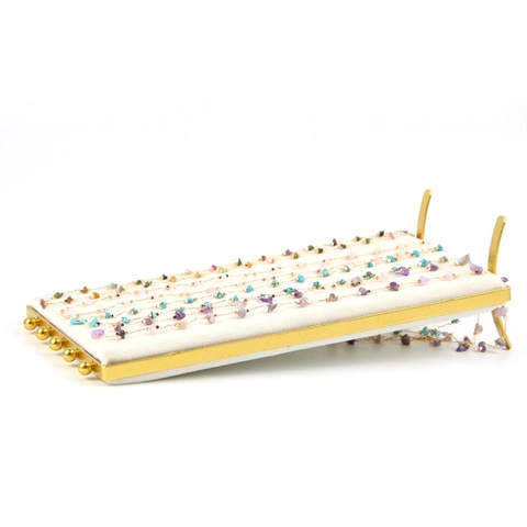 Jewelry Display Rack Velvet Gold Metal Screen Shape Necklace Earring Organizer Desktop Stand Elegant Holder