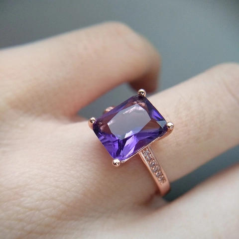 Rose Gold Plated Amethyst Crystal Necklace Earrings Bracelet And Ring Heart Clover Gemstone Elegant Wedding Party Jewelry