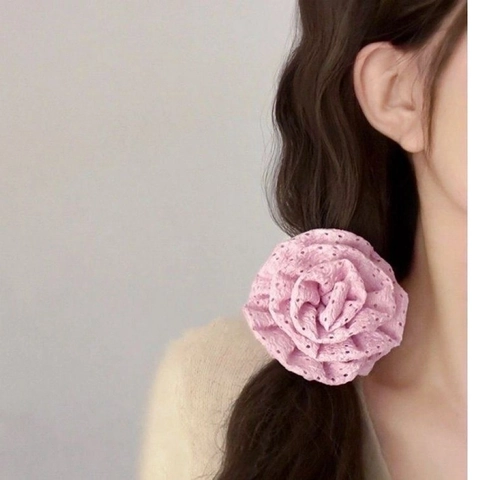 Rose Blume Scrunchies Große 3D Spitze Stoff Elastische Haarbänder Pferdeschwanzhalter Süßer Haarschmuck Für Frauen Mädchen
