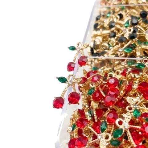 Kirsch-Anhänger Legierung Bunte Zirkon Strass Pendants Für DIY Schmuckherstellung Ohrringe Halskette Süßer Stil