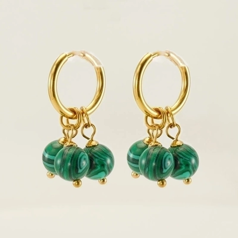 Orecchini A Cerchio In Acciaio Inossidabile Con Pietra Naturale Placcati Oro 18K Bohémien Retro Malachite Per Donna