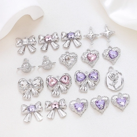 Bow Heart Saturn Planet Charms Alloy Rhinestone Pendants For DIY Jewelry Making Necklace Bracelet Earring Accessories