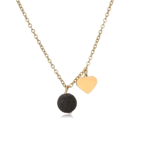 Collier Pendentif Coeur Acier Inoxydable Pierre Naturelle Perle Simple Élégant Bijoux De Mode Chaîne De Clavicule Pour Femmes