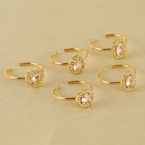 Adjustable Zircon Rings For Women Heart Sunflower Waterdrop Shape Gold Plated Stainless Steel Luxury Jewelry