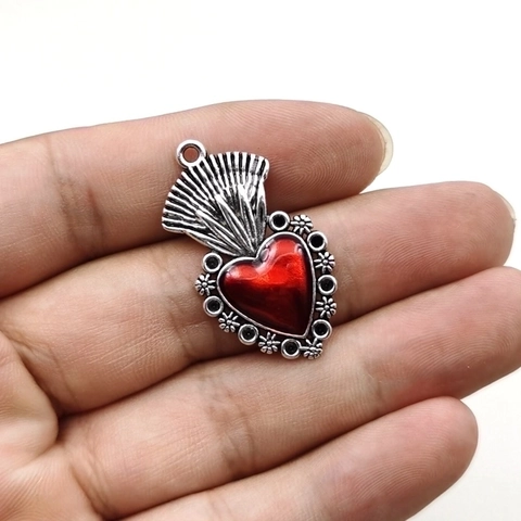 Vintage Gothic Sacred Heart Charm Μενταγιόν Alloy Enamel Rhinestone Σχήμα Καρδιάς Για DIY Κοσμήματα Κολιέ Σκουλαρίκια Αξεσουάρ