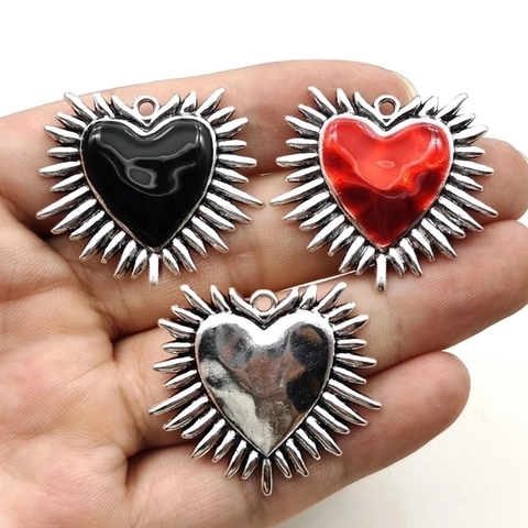 Ciondoli Cuore Vintage Gothic Sacro Cuore Lega Zinco Smalto Charms Per DIY Collana Orecchini Accessori