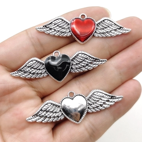 Gothic Winged Heart Pendants Alloy Retro Vintage Charms For DIY Necklace Earring Jewelry Making Accessory