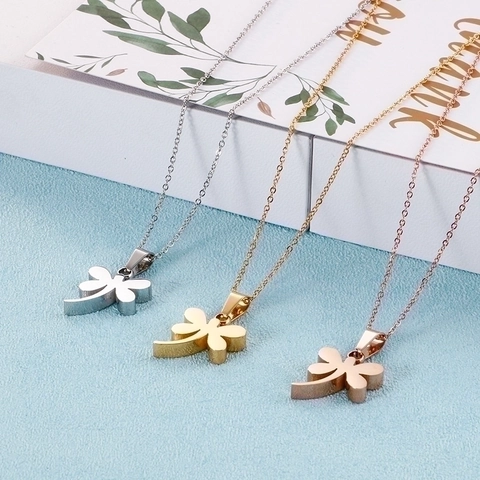 Collar Con Colgante De Libélula Elegante Acero Inoxidable 316L Duradero Titanio Estilo Coreano Joyería De Moda Mujer