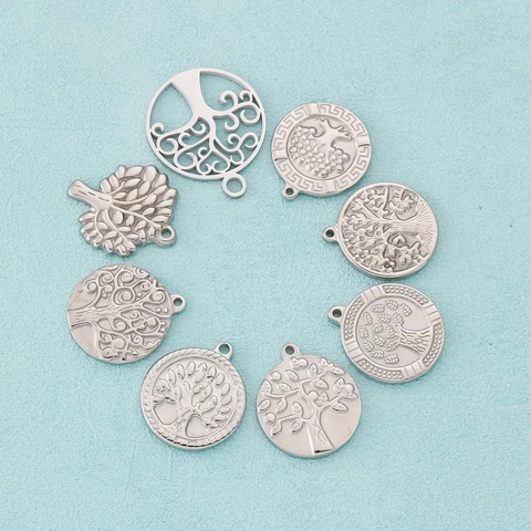 Albero Della Vita DIY Charms In Acciaio Inossidabile Pendenti Tondi Accessori Per Gioielli Stile Pendolare