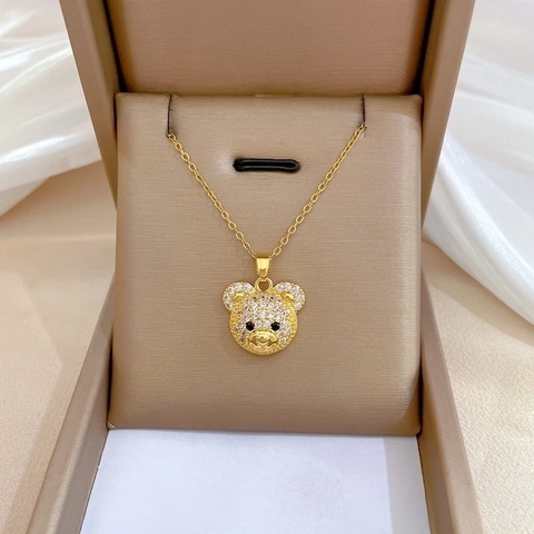 Collana Con Pendente A Orsetto Catena In Acciaio Inossidabile Rame Zircone Micro Pavé Placcato Oro Gioielli Eleganti Donna