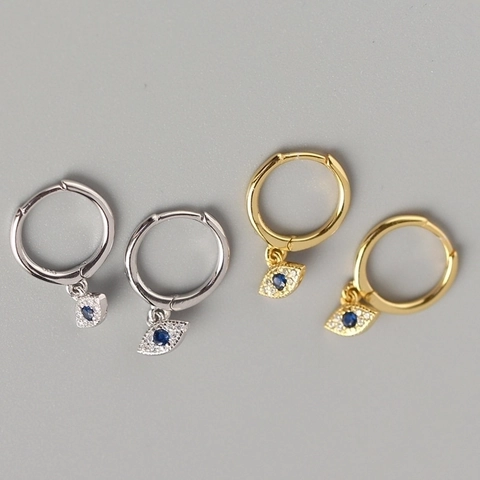 Evil Eye Hoop Earrings 925 Sterling Silver With Blue Zircon Rhinestone Inlaid Fashion Chic Jewelry For Women