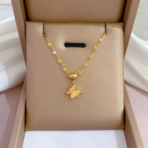 Collana Con Pendente A Farfalla Acciaio Al Titanio Placcato Oro Doppia Farfalla Catena Per Clavicola Gioielli Minimalisti